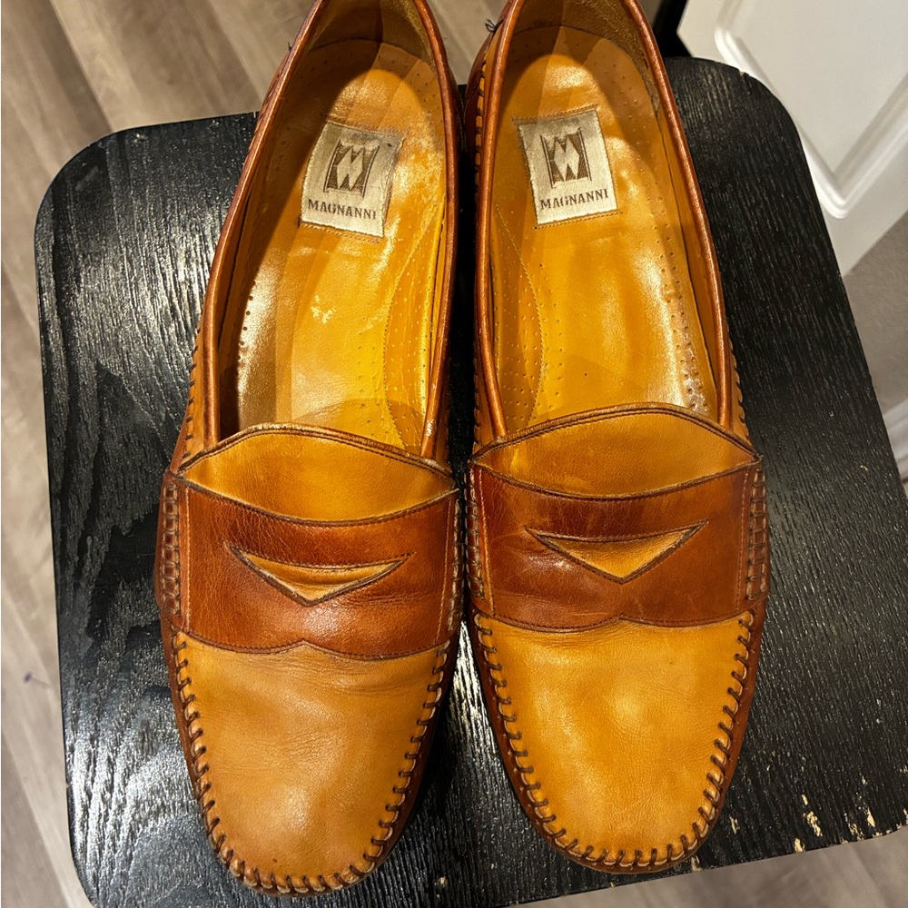 Vintage Magnanni Men's B759 Tan and Brown Leather Slip-On Loafers 11 D - Picture 7 of 8